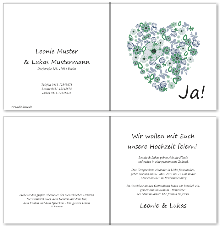  Einladungskarten Hochzeit, Hochzeitseinladungen, Hochzeitskarten, Einladungen f&uuml;r Hochzeit