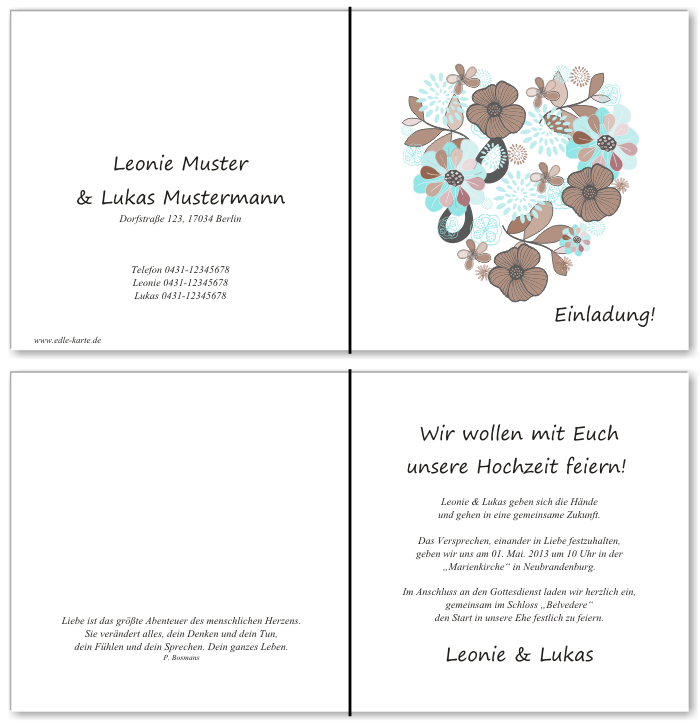  Einladungskarten Hochzeit, Hochzeitseinladungen, Hochzeitskarten, Einladungen f&uuml;r Hochzeit