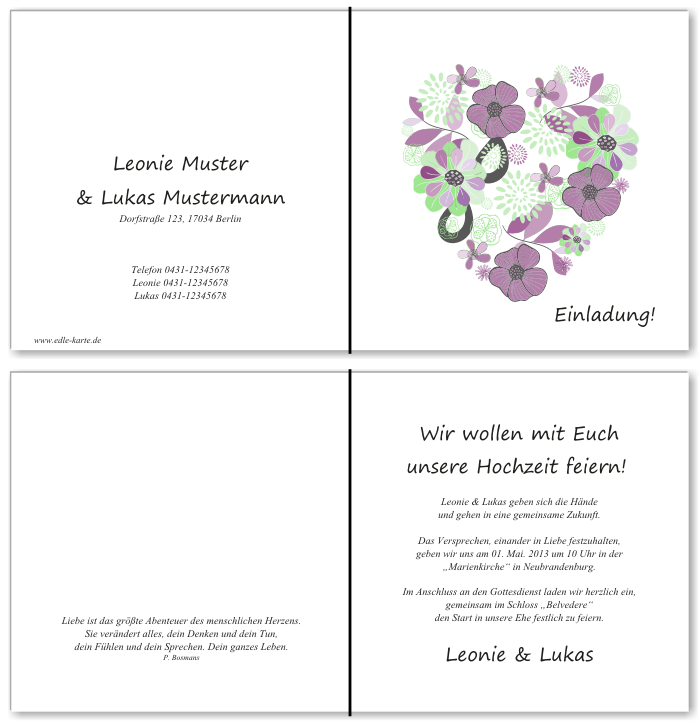  Einladungskarten Hochzeit, Hochzeitseinladungen, Hochzeitskarten, Einladungen f&uuml;r Hochzeit