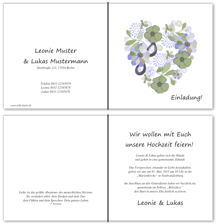  Einladungskarten Hochzeit, Hochzeitseinladungen, Hochzeitskarten, Einladungen f&uuml;r Hochzeit