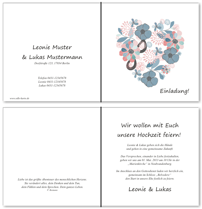  Einladungskarten Hochzeit, Hochzeitseinladungen, Hochzeitskarten, Einladungen f&uuml;r Hochzeit