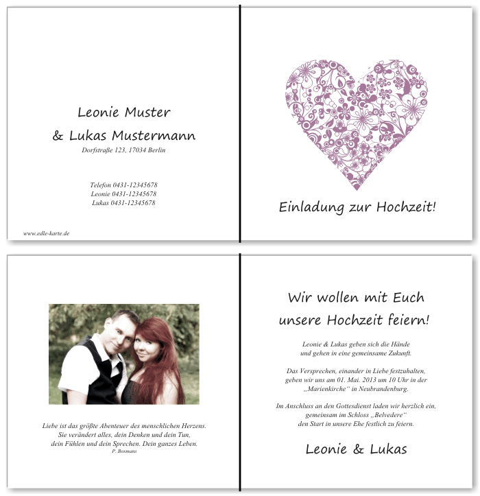 Einladungskarten Hochzeit, Hochzeitseinladungen, Hochzeitskarten, Einladungen f&uuml;r Hochzeit