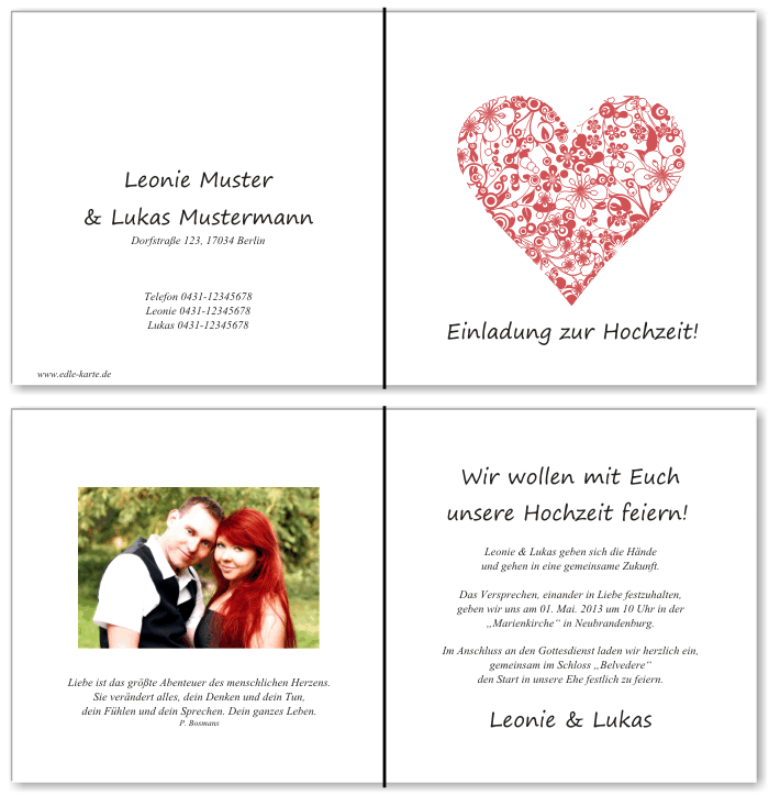  Einladungskarten Hochzeit, Hochzeitseinladungen, Hochzeitskarten, Einladungen f&uuml;r Hochzeit