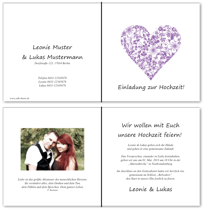  Einladungskarten Hochzeit, Hochzeitseinladungen, Hochzeitskarten, Einladungen f&uuml;r Hochzeit
