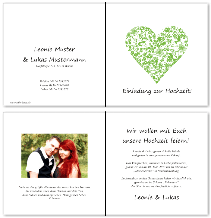  Einladungskarten Hochzeit, Hochzeitseinladungen, Hochzeitskarten, Einladungen f&uuml;r Hochzeit