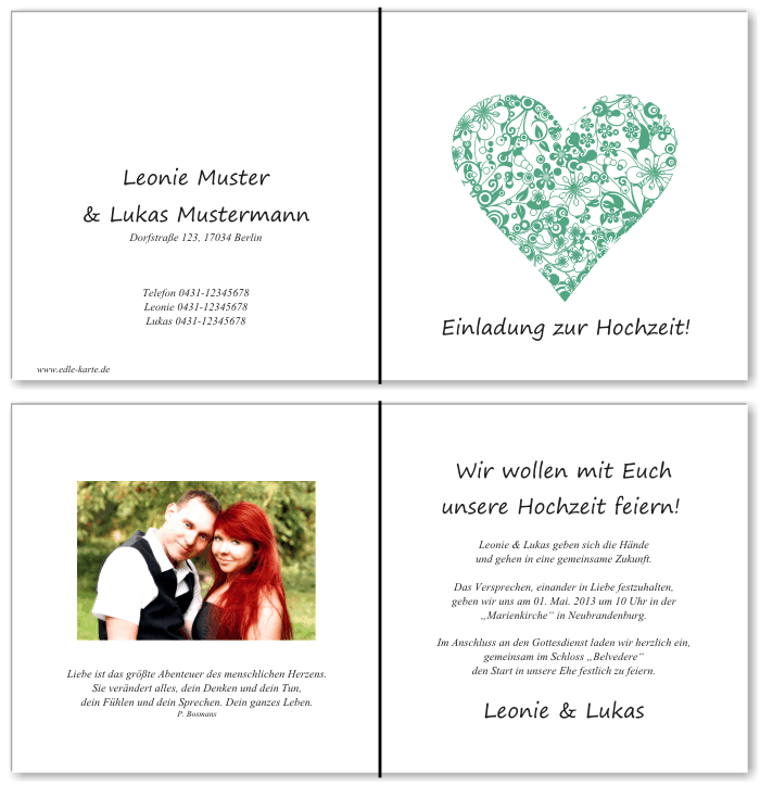  Einladungskarten Hochzeit, Hochzeitseinladungen, Hochzeitskarten, Einladungen f&uuml;r Hochzeit