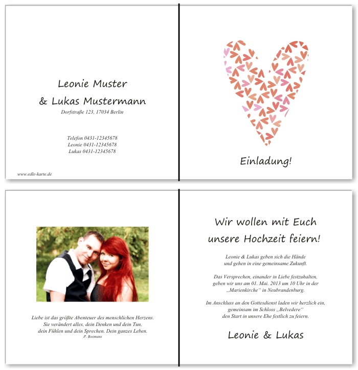  Einladungskarten Hochzeit, Hochzeitseinladungen, Hochzeitskarten, Einladungen f&uuml;r Hochzeit