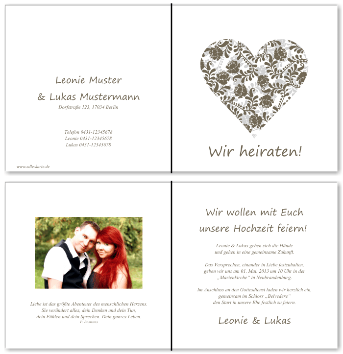  Einladungskarten Hochzeit, Hochzeitseinladungen, Hochzeitskarten, Einladungen f&uuml;r Hochzeit