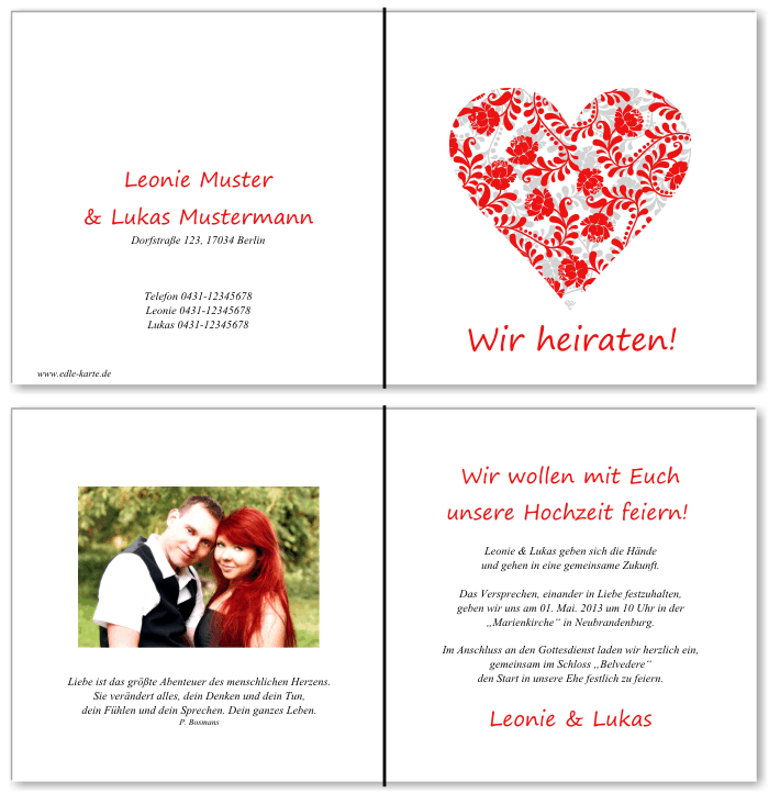  Einladungskarten Hochzeit, Hochzeitseinladungen, Hochzeitskarten, Einladungen f&uuml;r Hochzeit