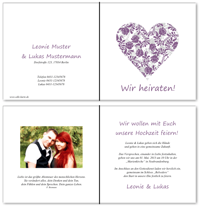  Einladungskarten Hochzeit, Hochzeitseinladungen, Hochzeitskarten, Einladungen f&uuml;r Hochzeit