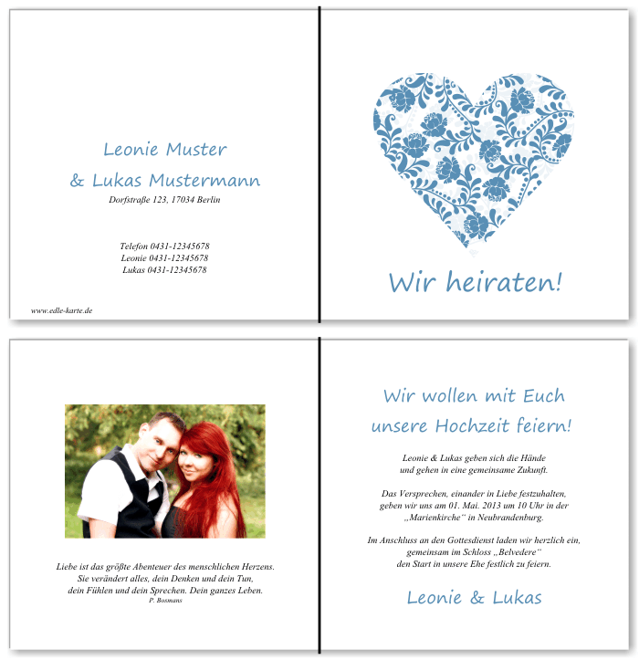  Einladungskarten Hochzeit, Hochzeitseinladungen, Hochzeitskarten, Einladungen f&uuml;r Hochzeit