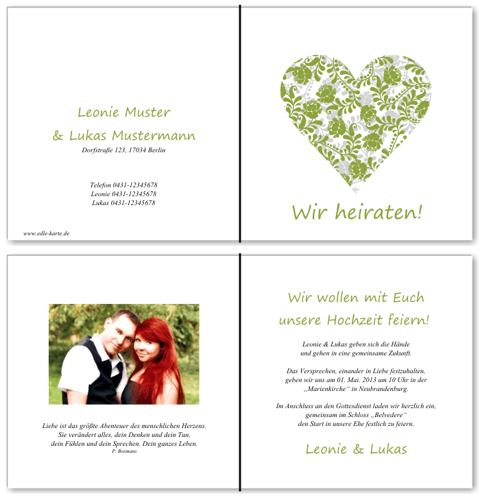  Einladungskarten Hochzeit, Hochzeitseinladungen, Hochzeitskarten, Einladungen f&uuml;r Hochzeit
