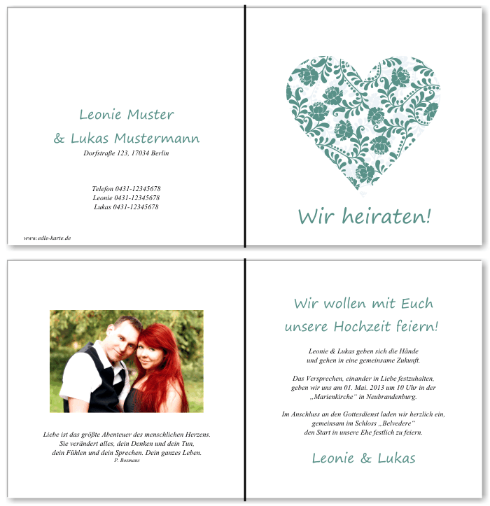  Einladungskarten Hochzeit, Hochzeitseinladungen, Hochzeitskarten, Einladungen f&uuml;r Hochzeit