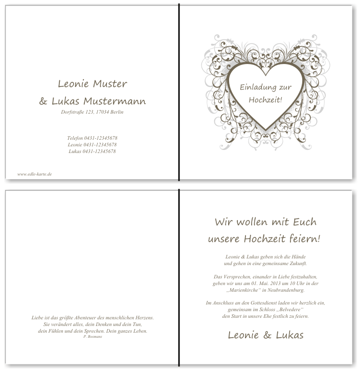  Einladungskarten Hochzeit, Hochzeitseinladungen, Hochzeitskarten, Einladungen f&uuml;r Hochzeit