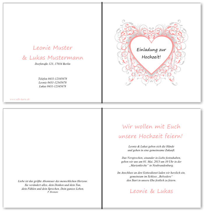  Einladungskarten Hochzeit, Hochzeitseinladungen, Hochzeitskarten, Einladungen f&uuml;r Hochzeit