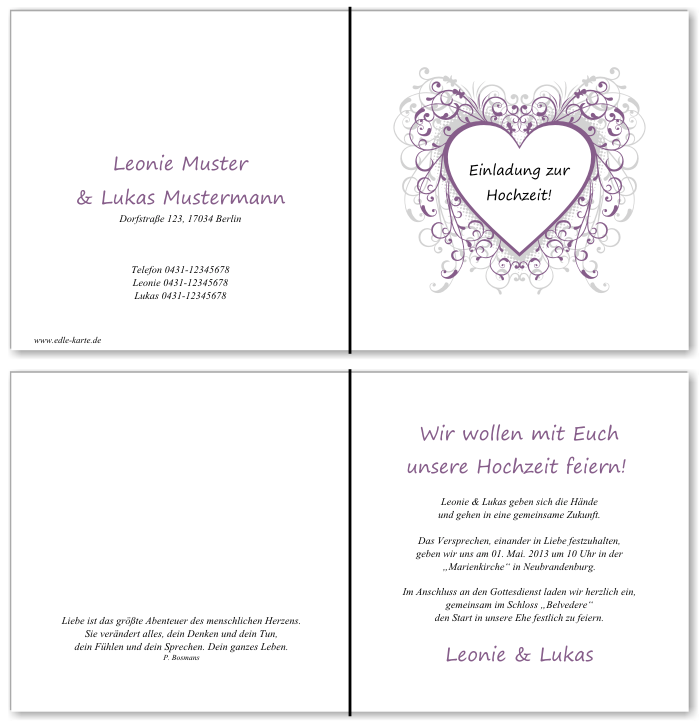  Einladungskarten Hochzeit, Hochzeitseinladungen, Hochzeitskarten, Einladungen f&uuml;r Hochzeit