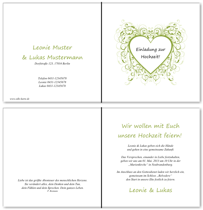  Einladungskarten Hochzeit, Hochzeitseinladungen, Hochzeitskarten, Einladungen f&uuml;r Hochzeit