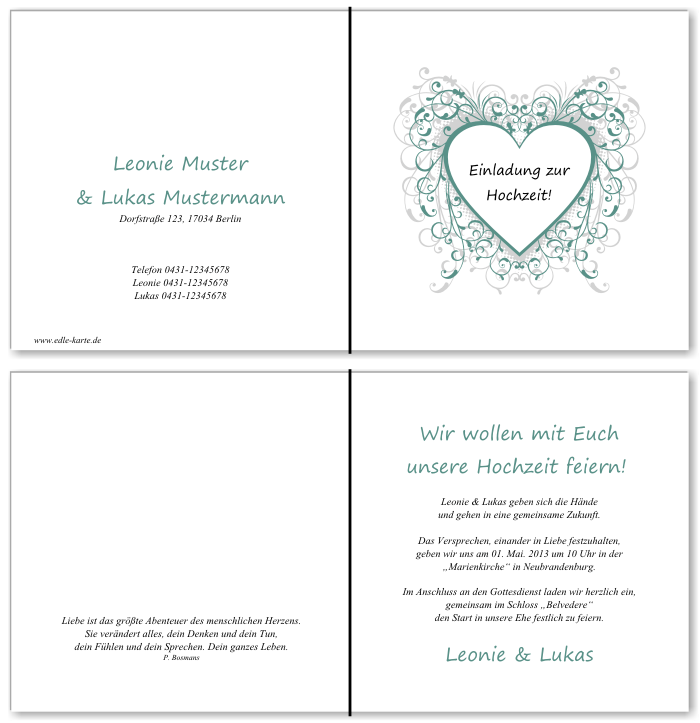  Einladungskarten Hochzeit, Hochzeitseinladungen, Hochzeitskarten, Einladungen f&uuml;r Hochzeit