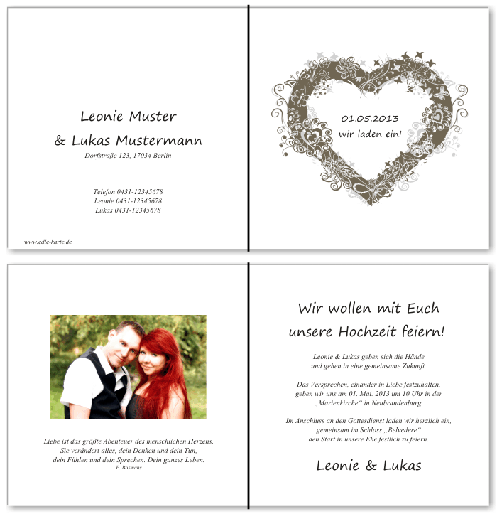  Einladungskarten Hochzeit, Hochzeitseinladungen, Hochzeitskarten, Einladungen f&uuml;r Hochzeit