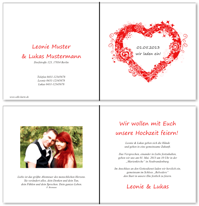  Einladungskarten Hochzeit, Hochzeitseinladungen, Hochzeitskarten, Einladungen f&uuml;r Hochzeit