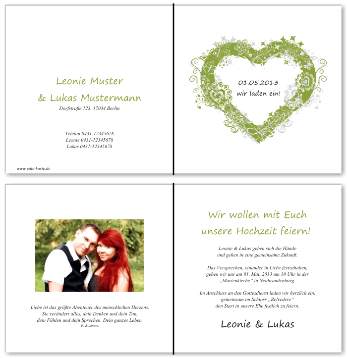  Einladungskarten Hochzeit, Hochzeitseinladungen, Hochzeitskarten, Einladungen f&uuml;r Hochzeit