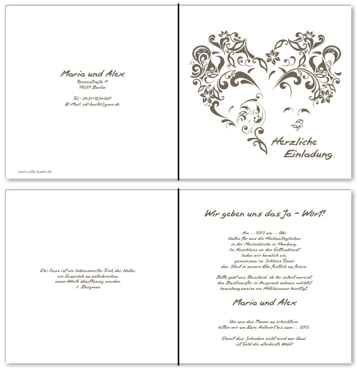  Einladungskarten Hochzeit, Hochzeitseinladungen, Hochzeitskarten, Einladungen f&uuml;r Hochzeit