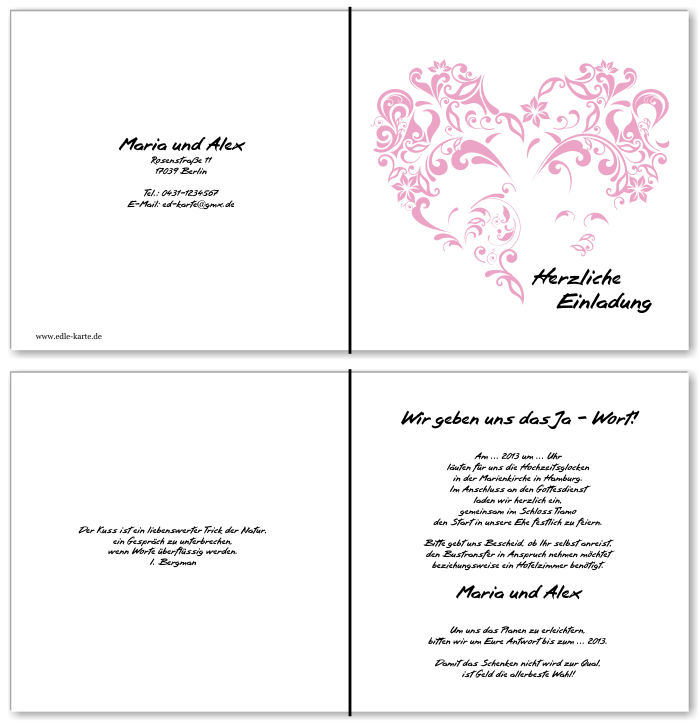  Einladungskarten Hochzeit, Hochzeitseinladungen, Hochzeitskarten, Einladungen f&uuml;r Hochzeit