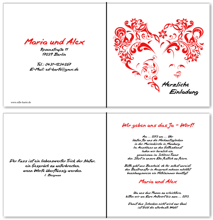  Einladungskarten Hochzeit, Hochzeitseinladungen, Hochzeitskarten, Einladungen f&uuml;r Hochzeit