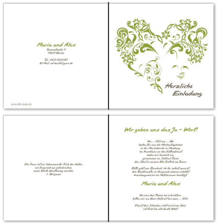  Einladungskarten Hochzeit, Hochzeitseinladungen, Hochzeitskarten, Einladungen f&uuml;r Hochzeit