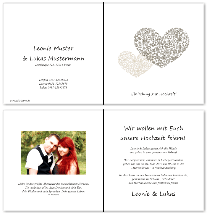  Einladungskarten Hochzeit, Hochzeitseinladungen, Hochzeitskarten, Einladungen f&uuml;r Hochzeit