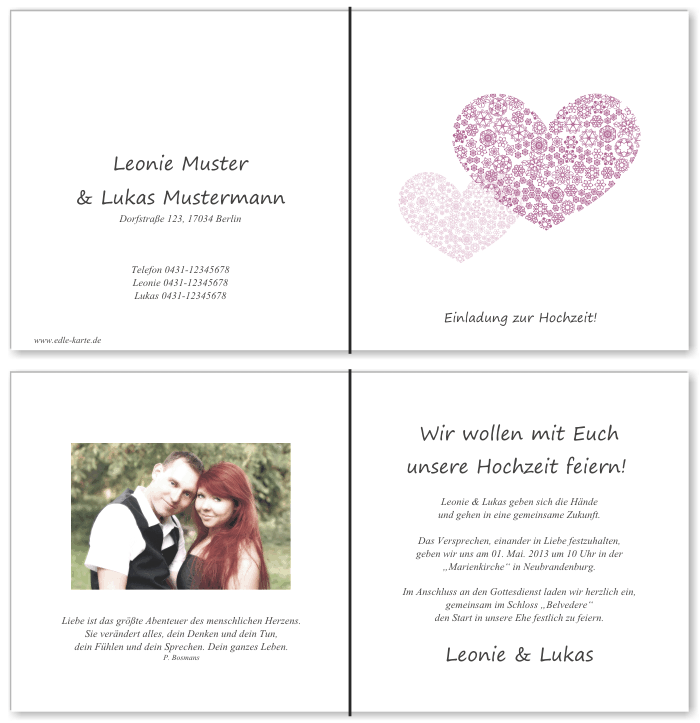  Einladungskarten Hochzeit, Hochzeitseinladungen, Hochzeitskarten, Einladungen f&uuml;r Hochzeit