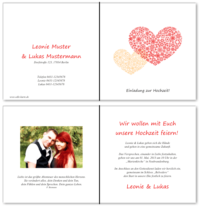  Einladungskarten Hochzeit, Hochzeitseinladungen, Hochzeitskarten, Einladungen f&uuml;r Hochzeit