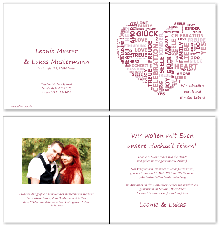  Einladungskarten Hochzeit, Hochzeitseinladungen, Hochzeitskarten, Einladungen f&uuml;r Hochzeit