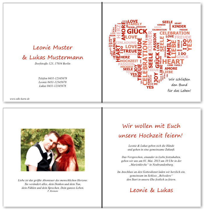  Einladungskarten Hochzeit, Hochzeitseinladungen, Hochzeitskarten, Einladungen f&uuml;r Hochzeit