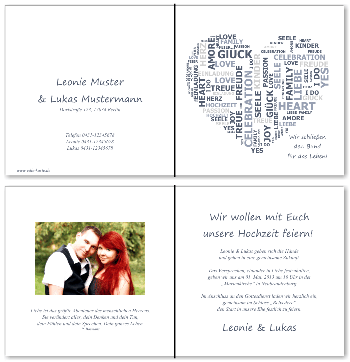  Einladungskarten Hochzeit, Hochzeitseinladungen, Hochzeitskarten, Einladungen f&uuml;r Hochzeit