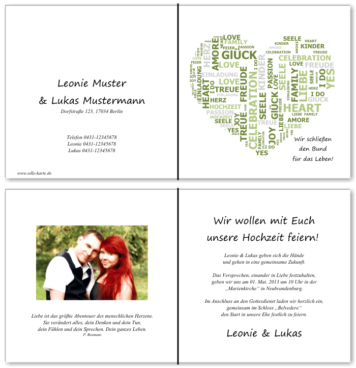  Einladungskarten Hochzeit, Hochzeitseinladungen, Hochzeitskarten, Einladungen f&uuml;r Hochzeit