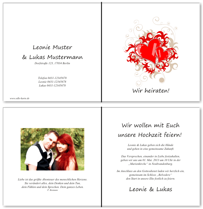  Einladungskarten Hochzeit, Hochzeitseinladungen, Hochzeitskarten, Einladungen f&uuml;r Hochzeit