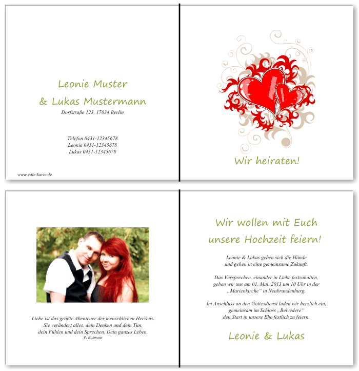  Einladungskarten Hochzeit, Hochzeitseinladungen, Hochzeitskarten, Einladungen f&uuml;r Hochzeit