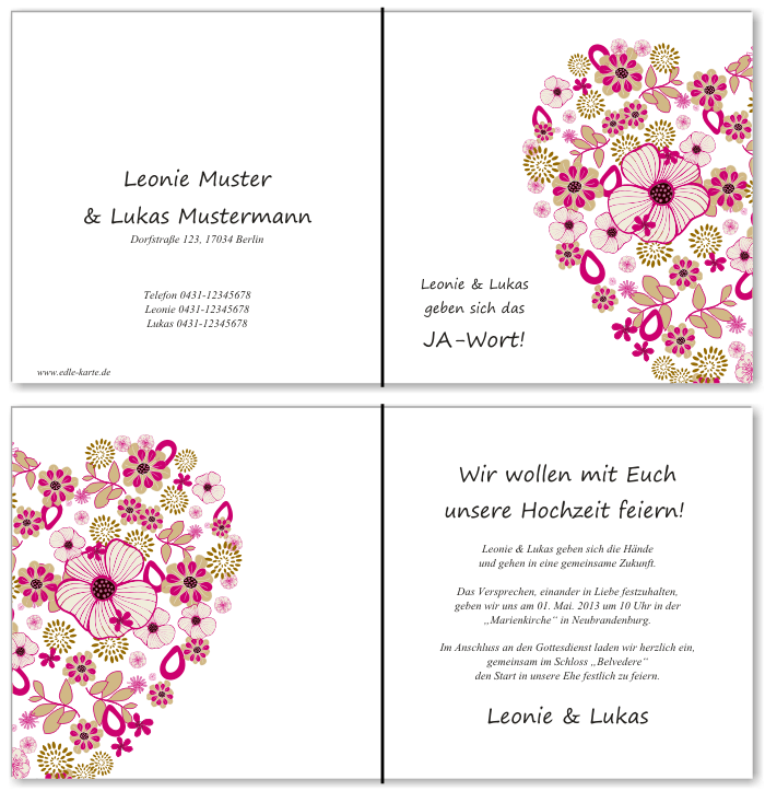  Einladungskarten Hochzeit, Hochzeitseinladungen, Hochzeitskarten, Einladungen f&uuml;r Hochzeit