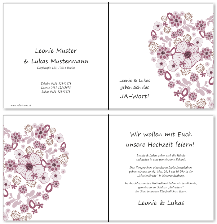  Einladungskarten Hochzeit, Hochzeitseinladungen, Hochzeitskarten, Einladungen f&uuml;r Hochzeit