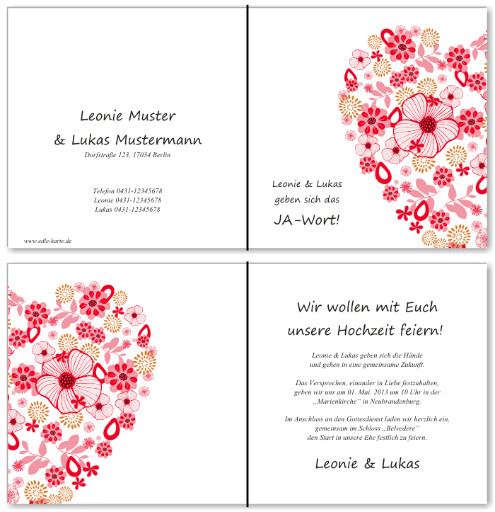  Einladungskarten Hochzeit, Hochzeitseinladungen, Hochzeitskarten, Einladungen f&uuml;r Hochzeit