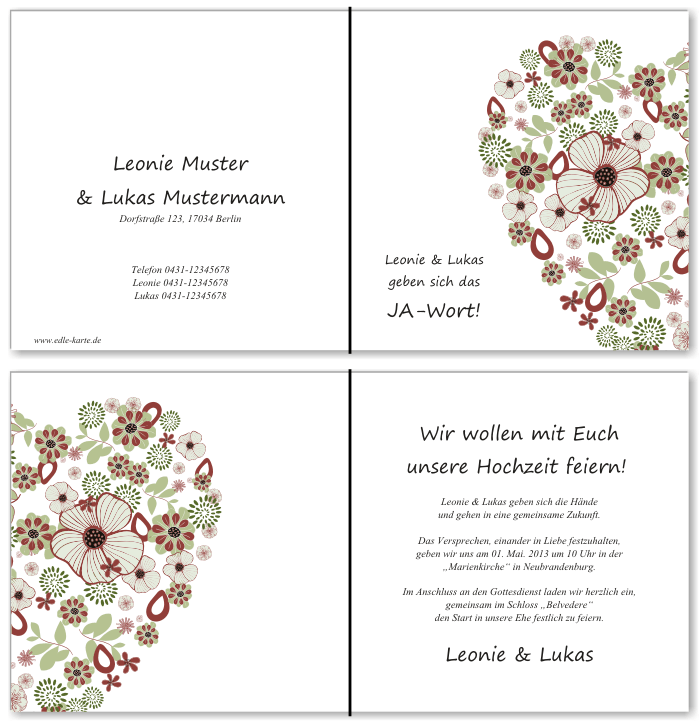  Einladungskarten Hochzeit, Hochzeitseinladungen, Hochzeitskarten, Einladungen f&uuml;r Hochzeit