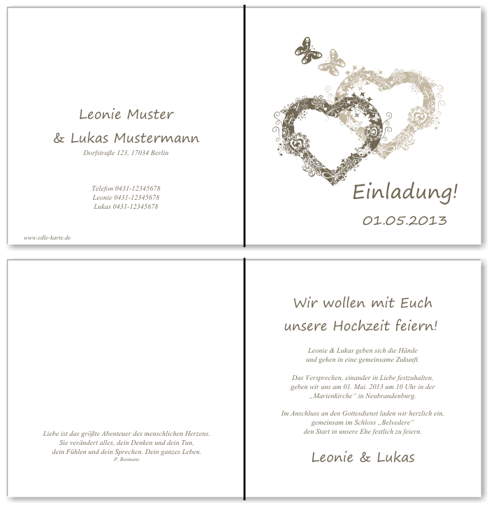  Einladungskarten Hochzeit, Hochzeitseinladungen, Hochzeitskarten, Einladungen f&uuml;r Hochzeit
