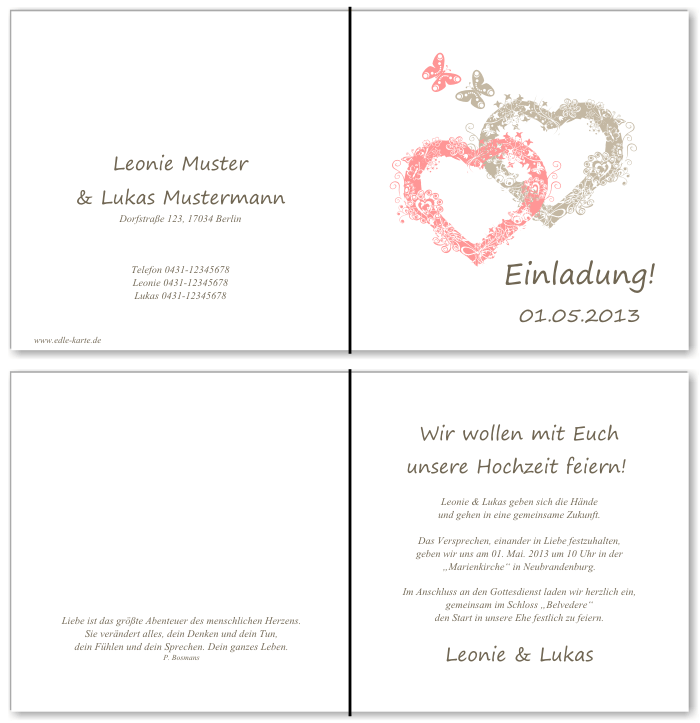  Einladungskarten Hochzeit, Hochzeitseinladungen, Hochzeitskarten, Einladungen f&uuml;r Hochzeit