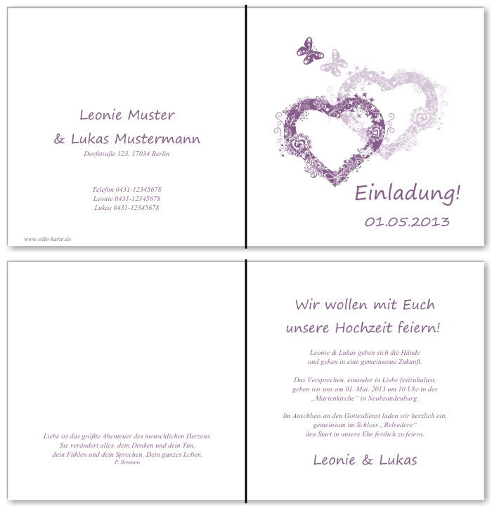  Einladungskarten Hochzeit, Hochzeitseinladungen, Hochzeitskarten, Einladungen f&uuml;r Hochzeit