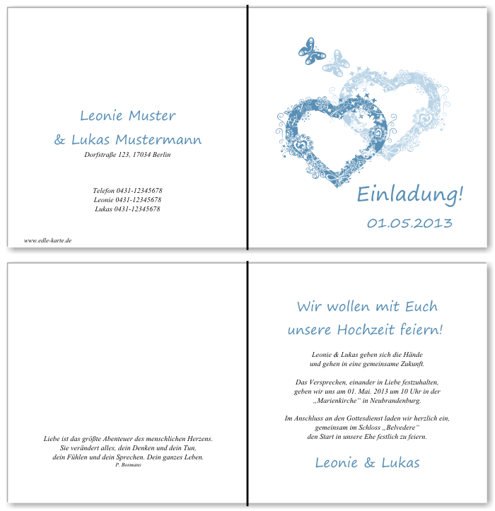  Einladungskarten Hochzeit, Hochzeitseinladungen, Hochzeitskarten, Einladungen f&uuml;r Hochzeit