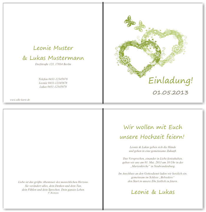  Einladungskarten Hochzeit, Hochzeitseinladungen, Hochzeitskarten, Einladungen f&uuml;r Hochzeit