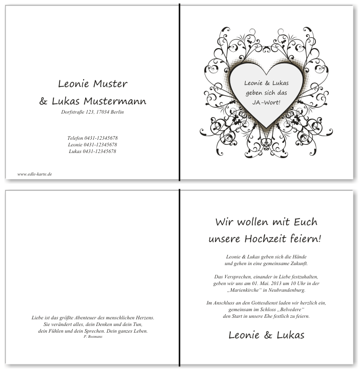 Einladungskarten Hochzeit, Hochzeitseinladungen, Hochzeitskarten, Einladungen f&uuml;r Hochzeit