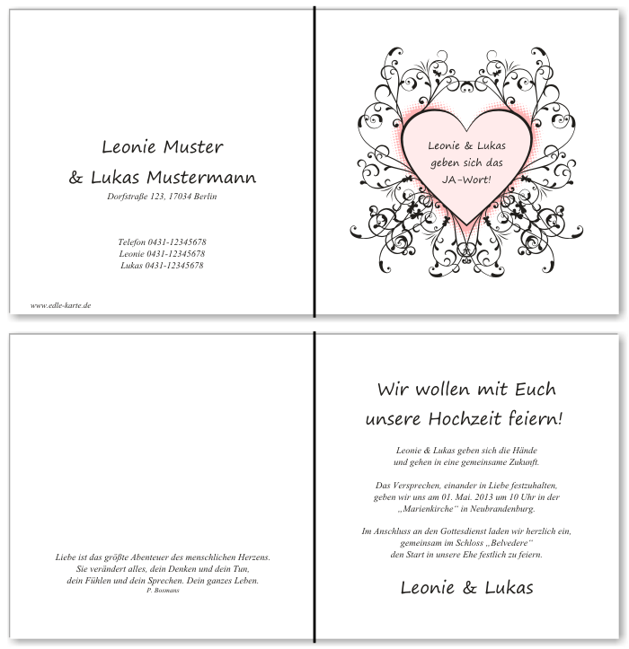  Einladungskarten Hochzeit, Hochzeitseinladungen, Hochzeitskarten, Einladungen f&uuml;r Hochzeit