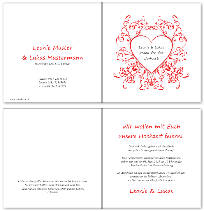  Einladungskarten Hochzeit, Hochzeitseinladungen, Hochzeitskarten, Einladungen f&uuml;r Hochzeit